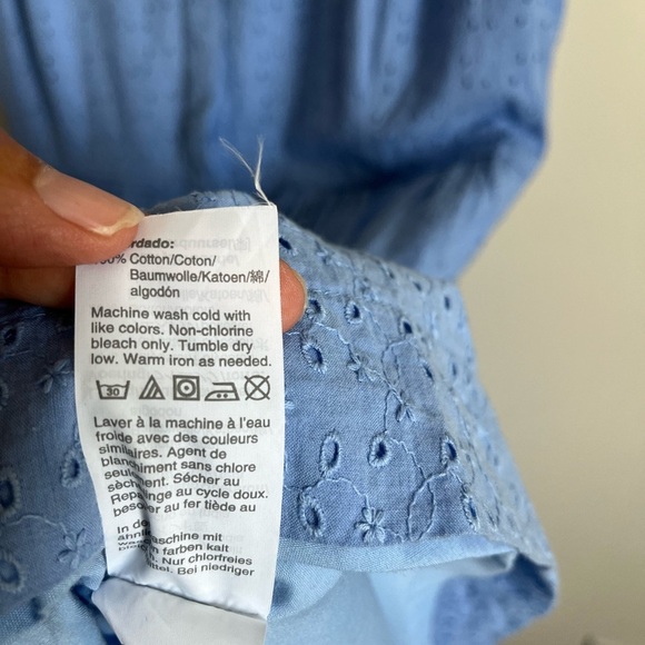 J. Crew Factory Button Up Cotton Eyelet Knee Length Sleeveless Blue Dress Sz 14 - Picture 11 of 16